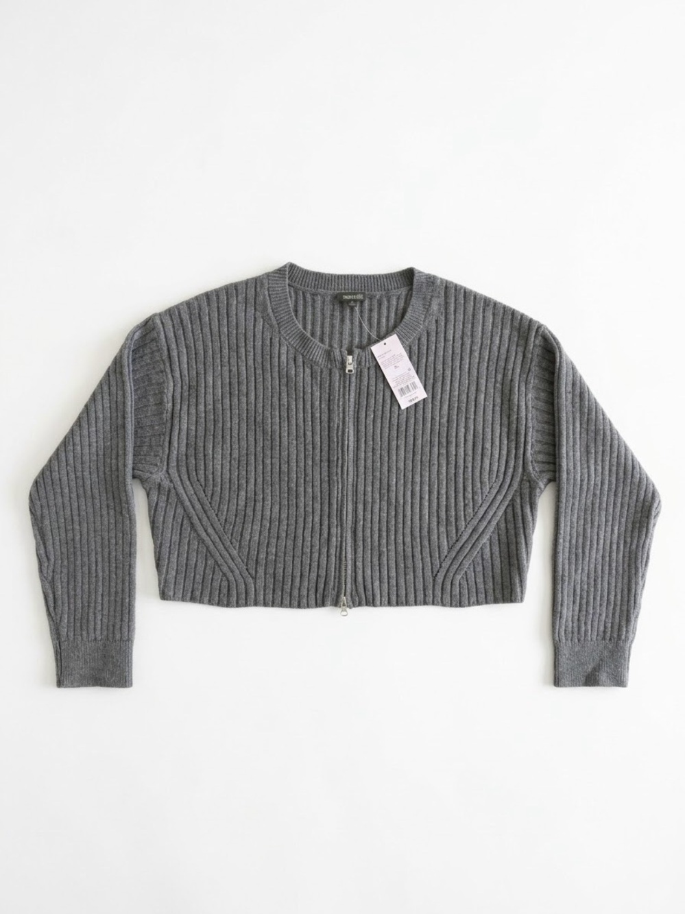 NWT Wild Fable Gray Ribbed Knit Cropped Zip Up Cardigan Sweater XL Office Fall